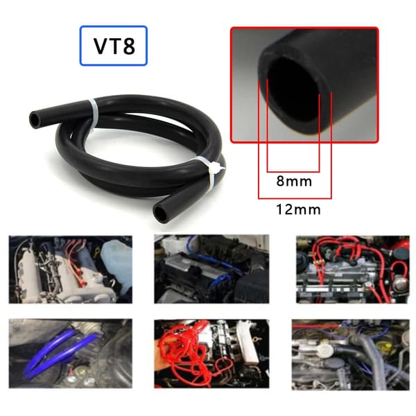 Silicone Vakuumslange, 2M Længde, Universel Anvendelse,ID 8MM SORT 2M
