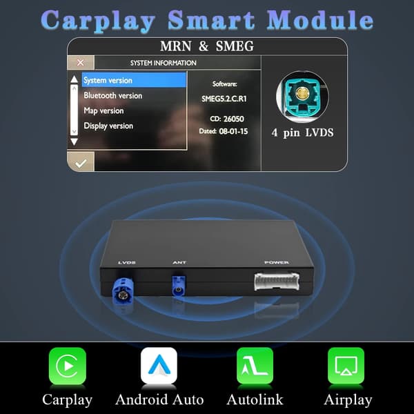 Carplay og Android Auto Modul, Smartphone Forbindelse, Multimedia Support,Til Peugeot Citroen DS