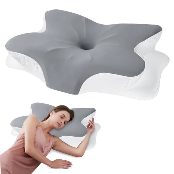 Minneskum Nackkudde, Ergonomisk Design, Smärtlindring,Ljusgrå