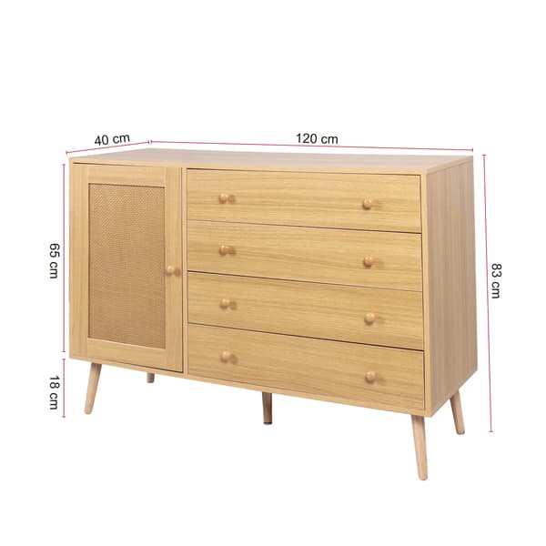 Side Cabinet, 4 Skuffer, Stilren Minimalistisk Design,A