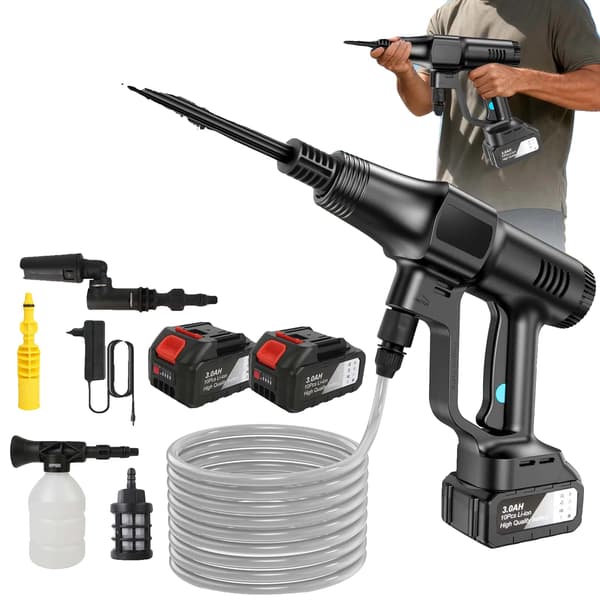 Højtryksrenser, Justerbart Tryk, Multi-Dyse System,2stk batteri