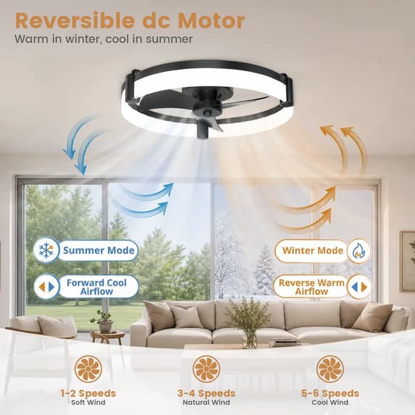 Loftventilator, Dæmpbar LED-lys, 6 Hastigheder DC Motor,LED Loftventilator