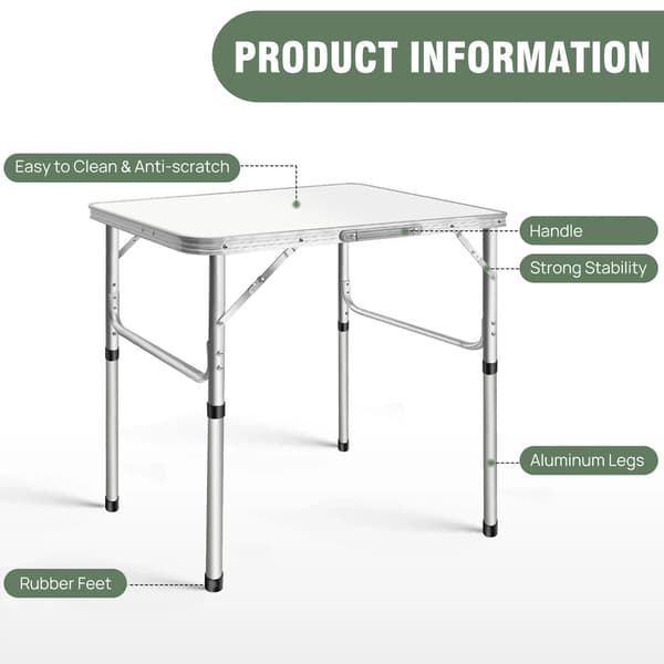Foldbart Campingbord, Justerbar Højde, Bærbart Design,75x55x35/60cm