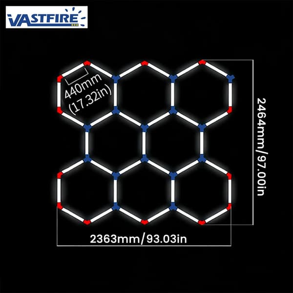LED Garage Lys, Hexagonal Design, 6500K Lysstyrke,8-Hul-B