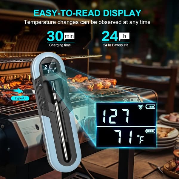 Kötttermometer, Bluetooth-anslutning, Vattentålig design,Blå