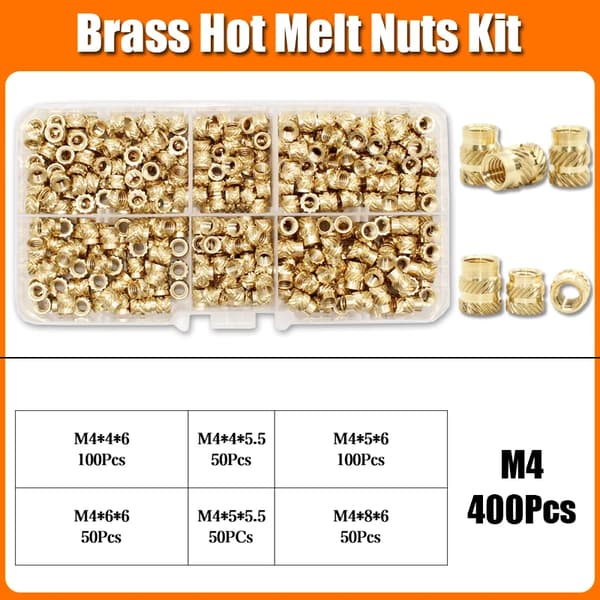 Insatsmutter, mässingsmaterial, 3D-utskriftkompatibilitet,M4 Mutter 400st