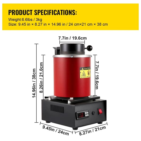 Smeltedigel, PID Kontrolsystem, 3KG Kapacitet,1350W-1