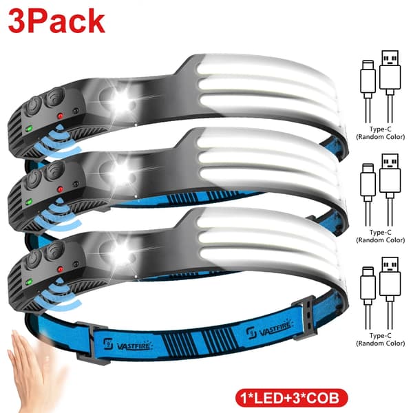 LED-strålkastare, uppladdningsbar, rörelsesensor,3PCS-3COB