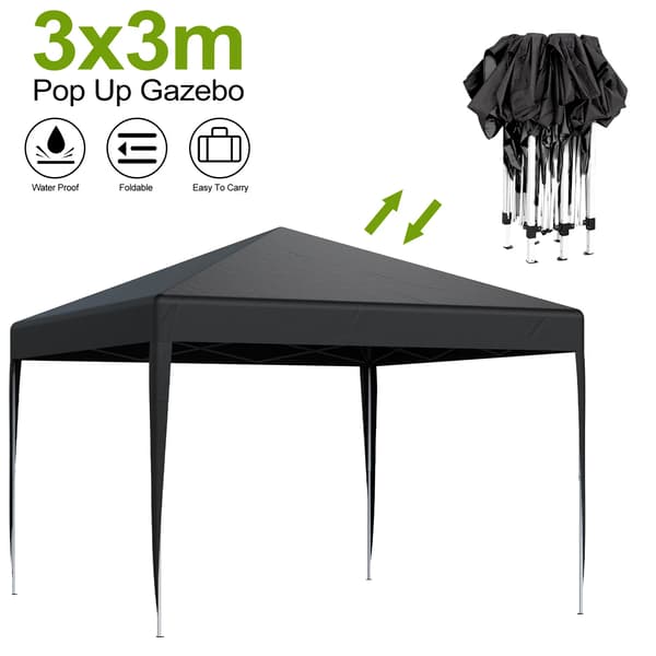 Gazebo Telt, One-Touch Pop-Up Design, UV Beskyttelse,Sort 3X3M