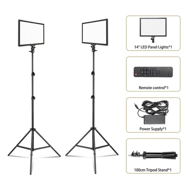 Fotografi LED-panelbelysning, dimbar, tvåfärgad,2st 1M stativ