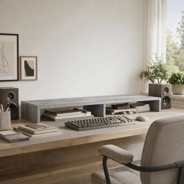 Dubbel bildskärmsställ, ergonomisk design, integrerade förvaringsfack,Gris