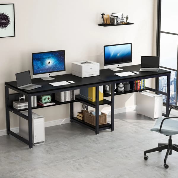Computerbord, rummelig dobbelt arbejdsplads, rustik industriel design,sort