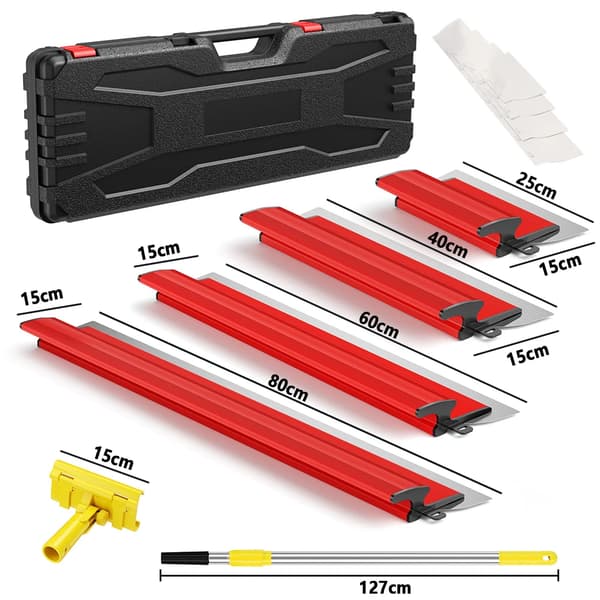 Gipsväggsputsbladset, rostfria blad, bekväm handtag,Röd 4Pcs Set
