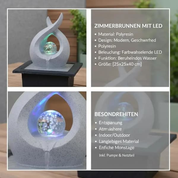 Indendørs Vandfald, Integreret LED-Lampe, Polyresin Design,HVID