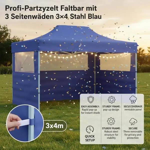 Fällbar Partytält, Vattentät, UV-skydd,Blå