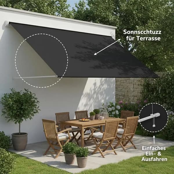 Utrækkelig Markise, PVC Materiale, Nem Installation,Anthracit