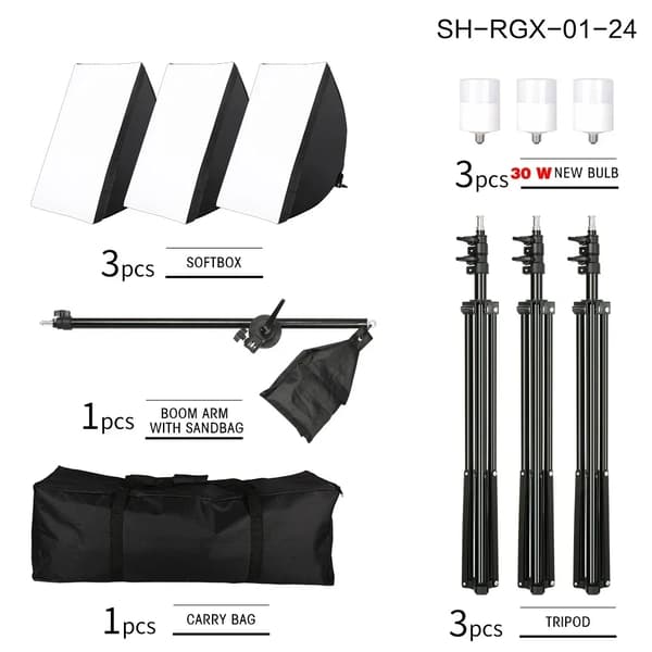 Fotografi Softbox, E27 Base Kompatibilitet, Reflekterende Inderside,3stk 30W pærer