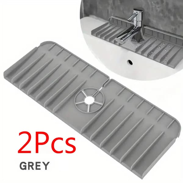 Vaskemåtte, Holdbar Silikone, Pladsbesparende Design,Grå-2PCS