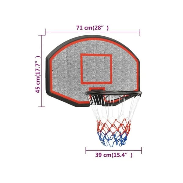 Basketball Backboard, 71 cm Længde, 45 cm Bredde, 2 cm Tykkelse, 39 cm Kant Diameter, Stødresistent