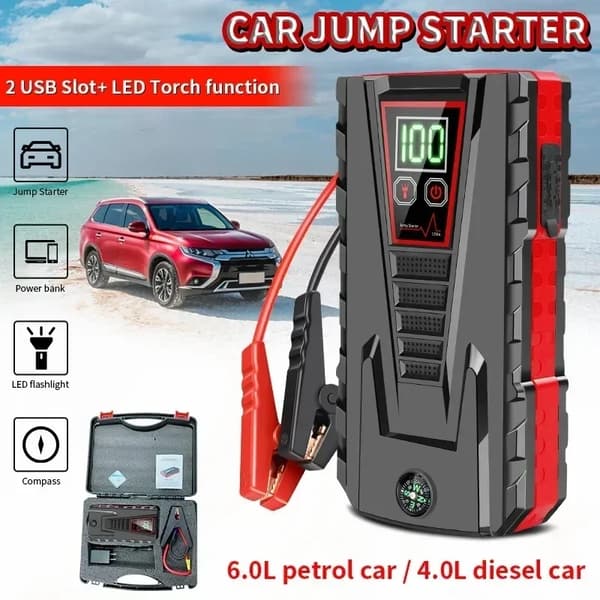 Bil Jump Starter, Peak Strøm 5000A, USB Opladningsmulighed,Simpel