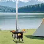 Campingkomfur, Højkulstofstål, Sammenklappeligt Design,sort