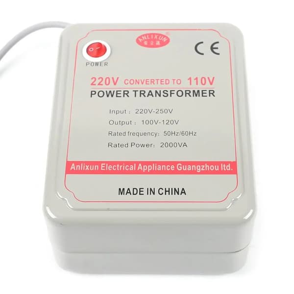 Spændingsomformer, 220V-250V til 110V-120V, 2000VA effektvurdering,Grå