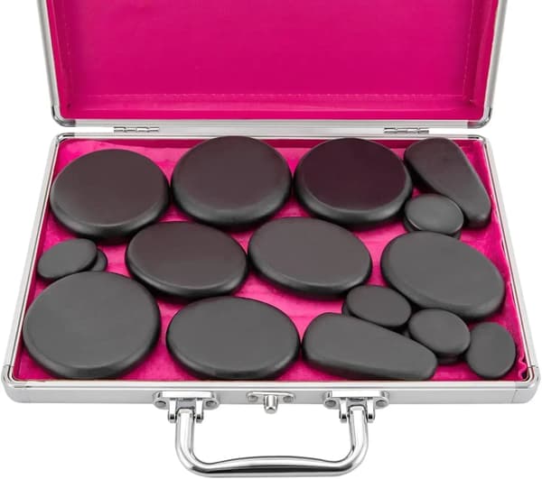 Hot Stone Massage Set, 18 Massage Stenar, Värmelåda Ingår,svart