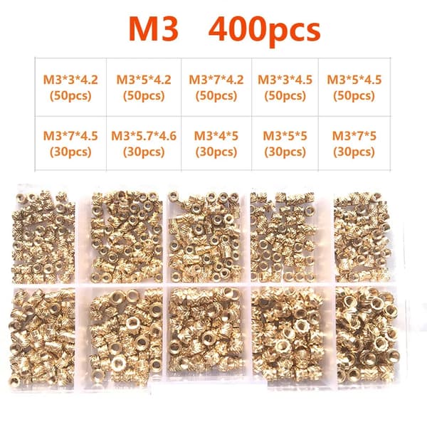 Insatsmuttern, mässingsmaterial, räfflad design,M3 (400PCS)