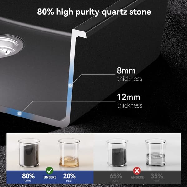 Køkkenvask, Komposit Granitmateriale, Ergonomisk Design,sort
