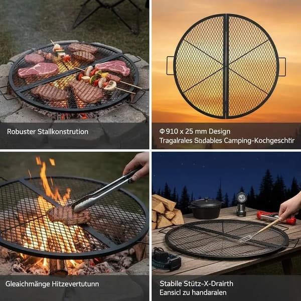 Grillrist, Foldbart Design, Holdbar Stål Konstruktion,sort