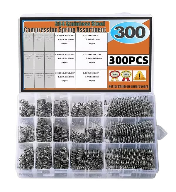 Kompressionsfjederkit, Assorterede Størrelser, Holdbart Rustfrit Stål,300stk, 10-50mm