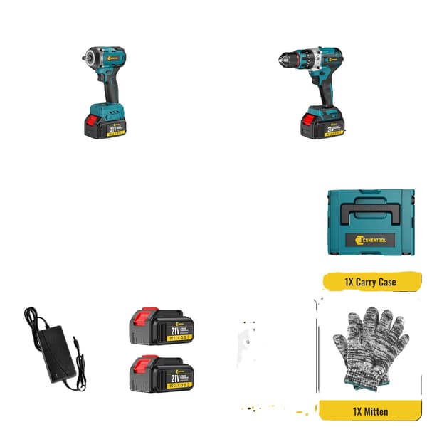 Slagnøgle Combo Kit, Børsteløs Motor, Dobbelt Lithiumbatteri,2 Batterier