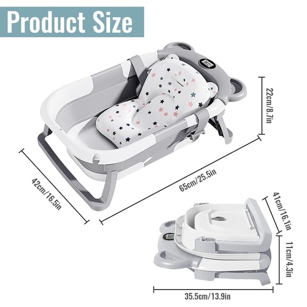Babytub, Inbyggd Termometer, Sammanfallande Design,Grå
