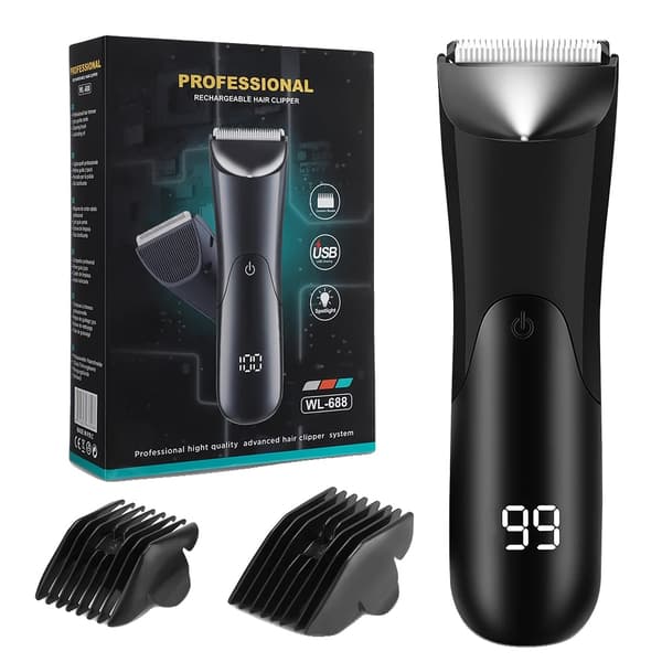 Kropsbehåringstrimmer, LED-lys, genopladeligt batteri,sort