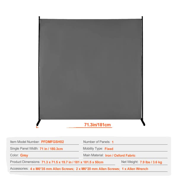 Rummdivider, Bærbar, Robust Design,1Panel Grå