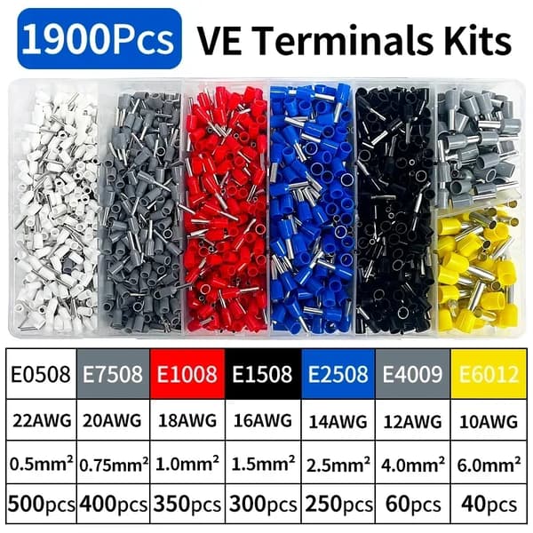 Krympeterminal Sæt, Kobbermateriale, Assorterede Størrelser,VE-KIT-1900Pcs