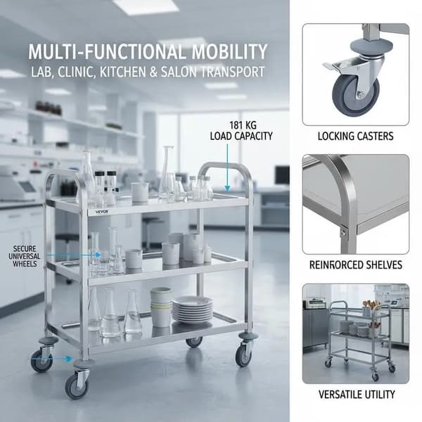 Laboratorievogn, Rustfrit Stål, 3-Lags Design,Sølv