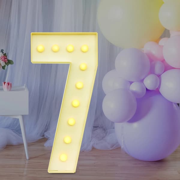 LED Nummer Dekor, Batteridriven, Varm Vit Glöd,7, 100cm, VIT
