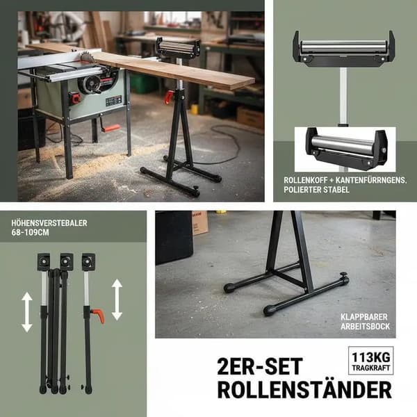 Rullstativ, Justerbar Höjd, 113 kg Lastkapacitet, Grå