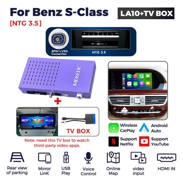 CarPlay Decoder Box, Understøtter Streaming Apps, Bluetooth Forbindelse,LA10-TVBOX NTG3.5