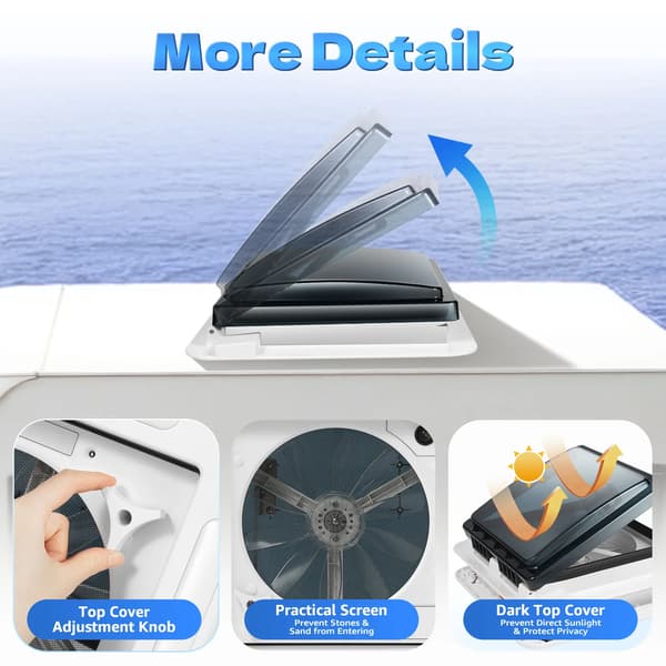 RV Ventilationsfläkt, Tyst Drift, Integrerad LED-belysning,VIT