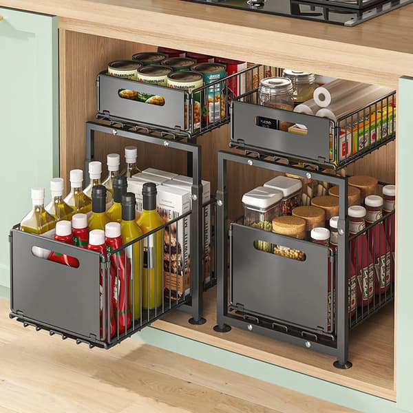 Under Sink Organizer, 2-lags Design, Utrækkelige Hylder,sort