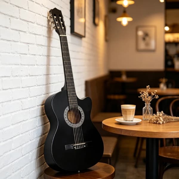 Klassisk Guitar, Massiv Trækonstruktion, Cutaway Design,Sort