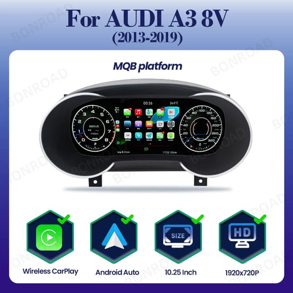 Instrumentpanel, Trådløs CarPlay, Android Auto Support,Adui A3 8V