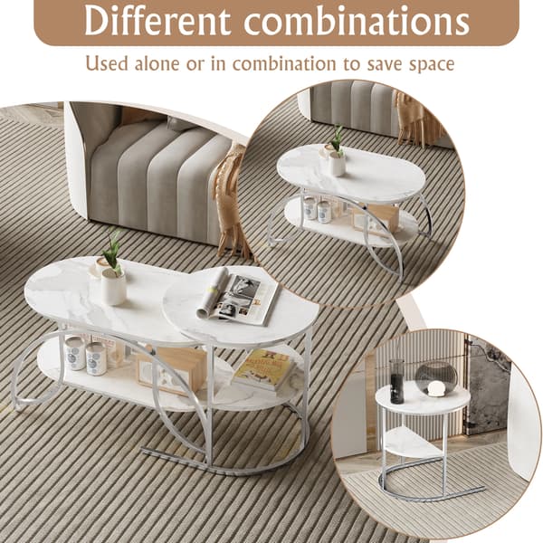 Kaffebord, Nesting Design, Minimalistisk Stil,vit+Silver