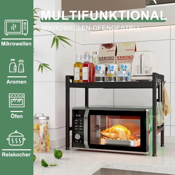 Mikrovågsställ, Justerbar Design, Mångsidig Förvaring,svart