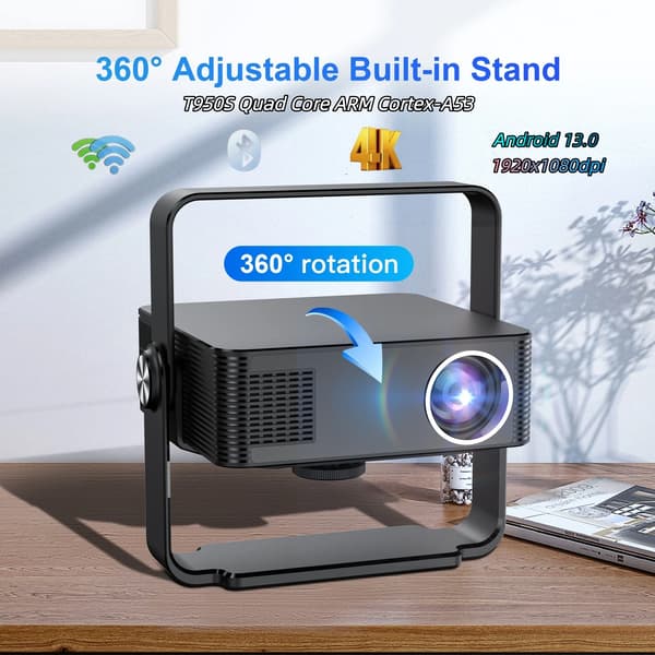 Projektor, Native 1080P, WiFi og Bluetooth-forbindelse,100V-240V EU stik, sort