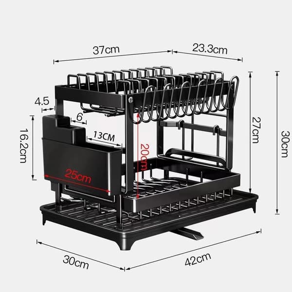 Diskställ, Självdränerande, Kompakt Design,2 Tier(pl)