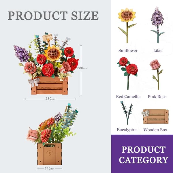 Träpussel Blomma Kit, Engagerande DIY Montering, Charmig Heminredning,STW02H