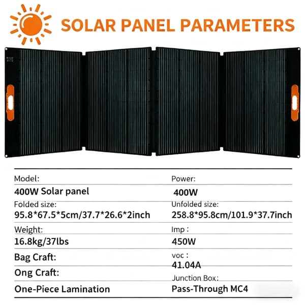 Solpanel, Foldbart Design, Høj Effektivitet,400w-4-i-1